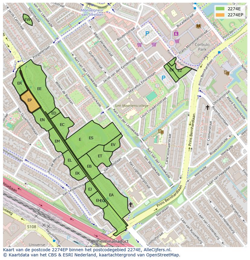 Afbeelding van het postcodegebied 2274 EP op de kaart.