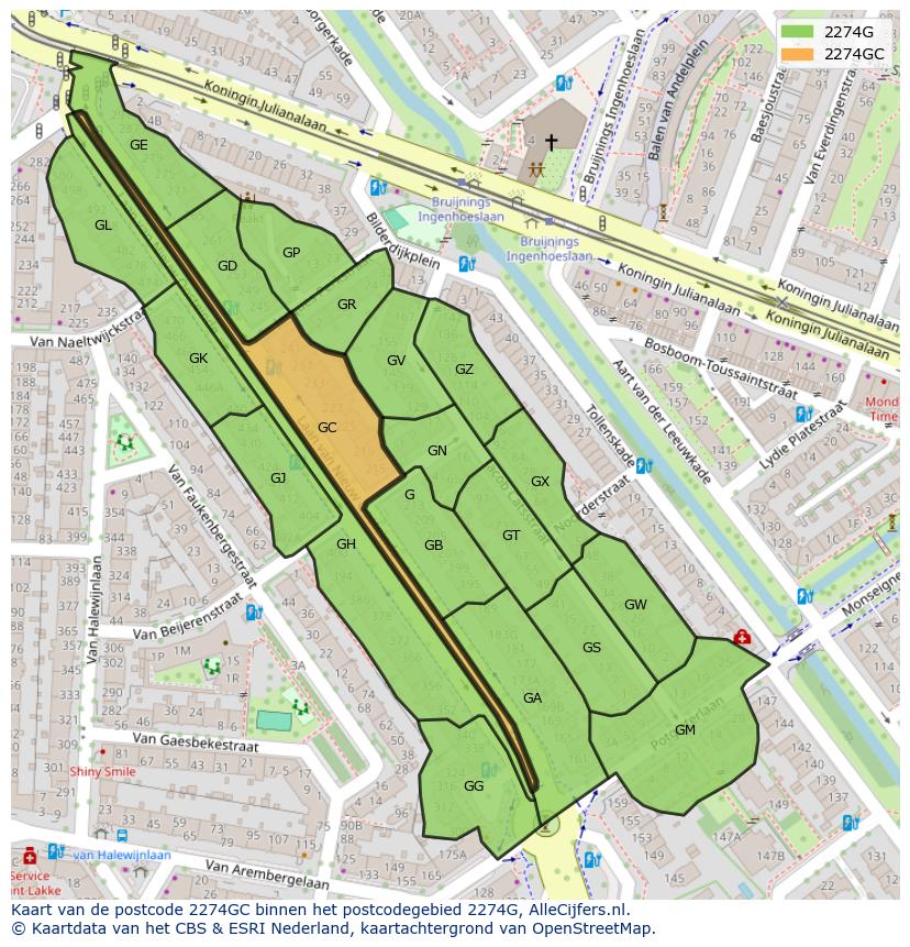 Afbeelding van het postcodegebied 2274 GC op de kaart.