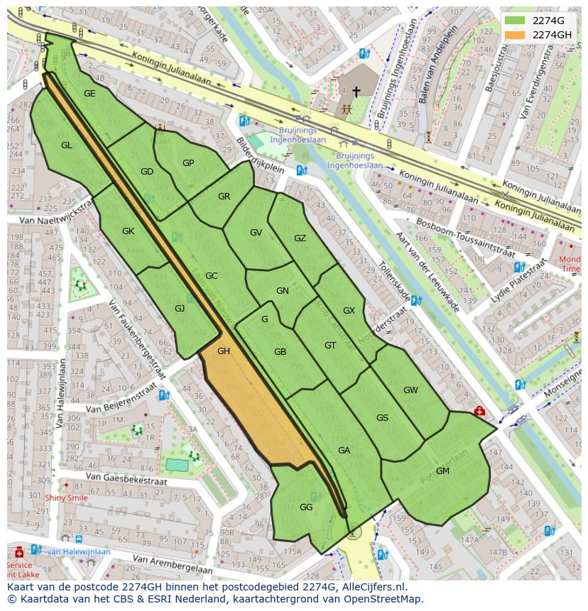 Afbeelding van het postcodegebied 2274 GH op de kaart.
