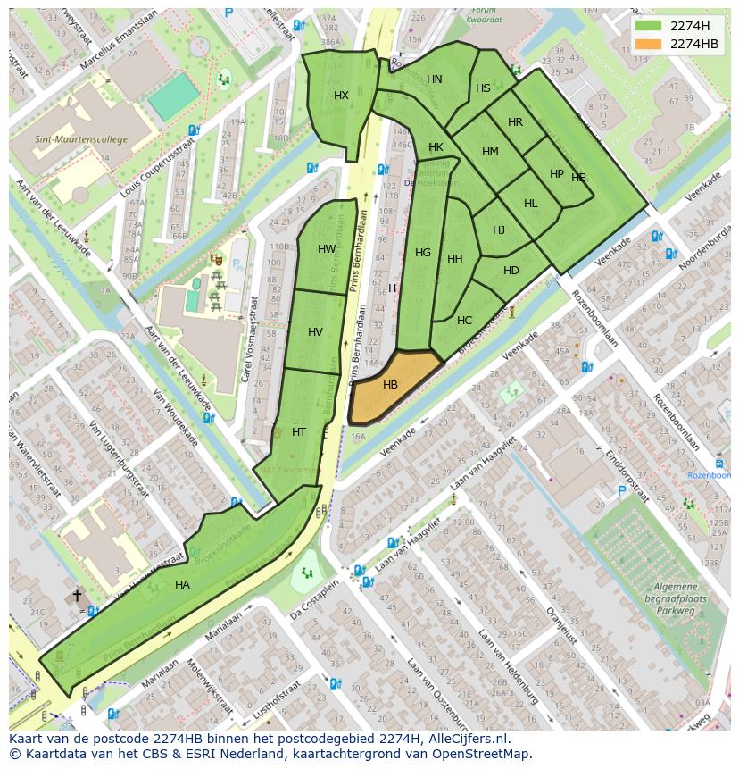 Afbeelding van het postcodegebied 2274 HB op de kaart.