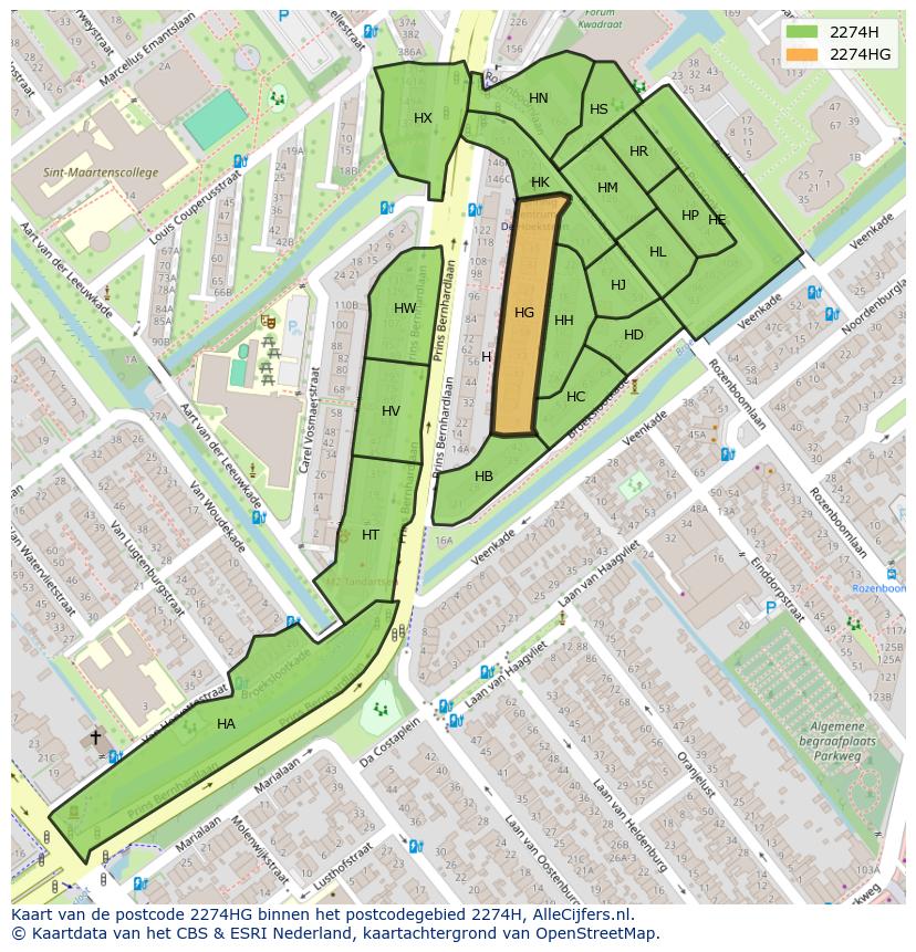 Afbeelding van het postcodegebied 2274 HG op de kaart.
