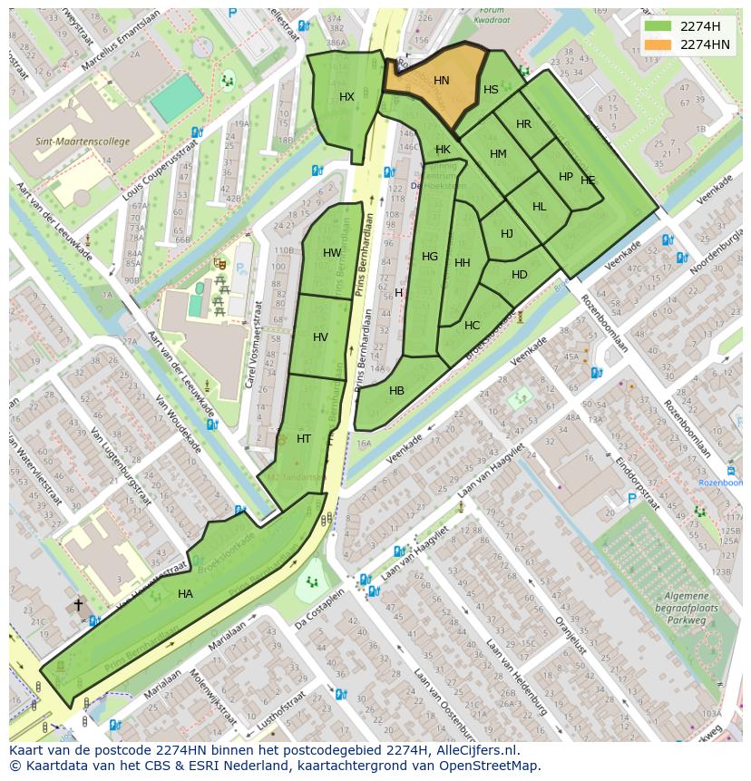 Afbeelding van het postcodegebied 2274 HN op de kaart.