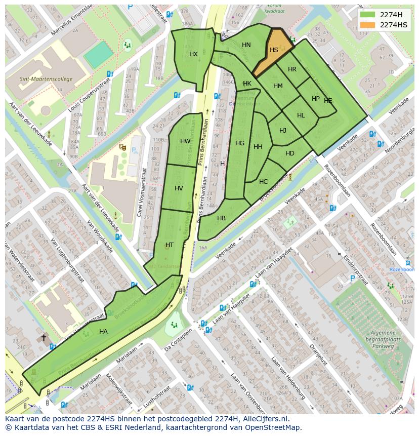 Afbeelding van het postcodegebied 2274 HS op de kaart.