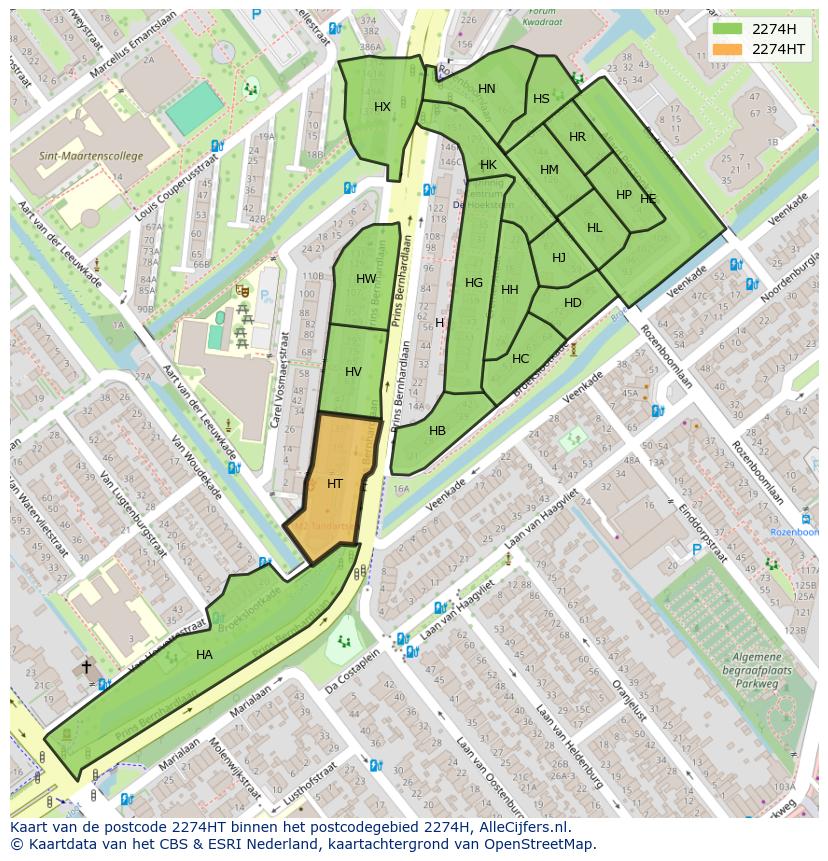 Afbeelding van het postcodegebied 2274 HT op de kaart.