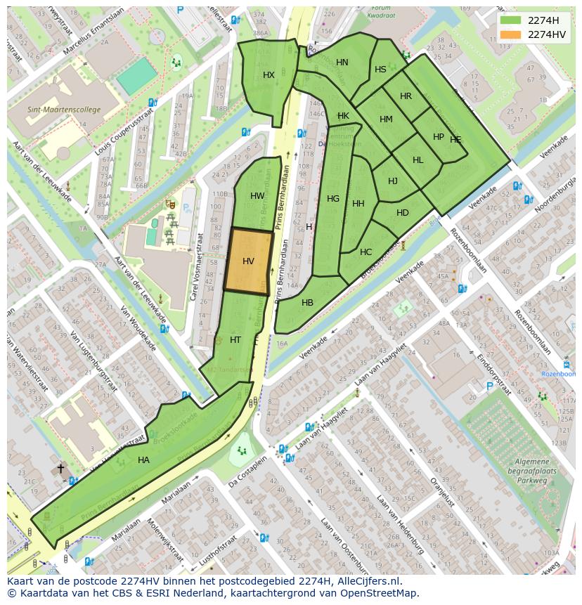 Afbeelding van het postcodegebied 2274 HV op de kaart.