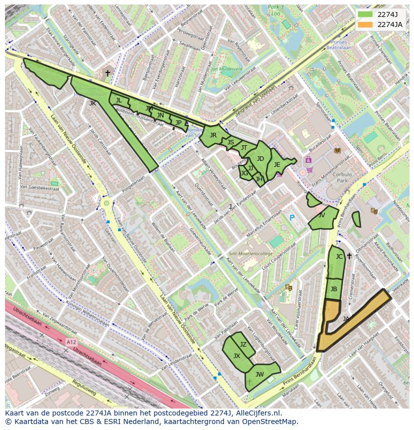 Afbeelding van het postcodegebied 2274 JA op de kaart.