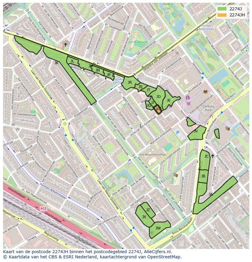 Afbeelding van het postcodegebied 2274 JH op de kaart.