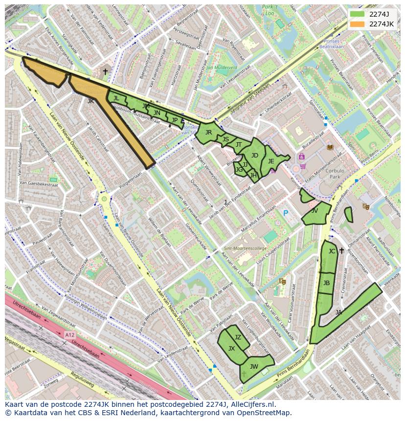 Afbeelding van het postcodegebied 2274 JK op de kaart.