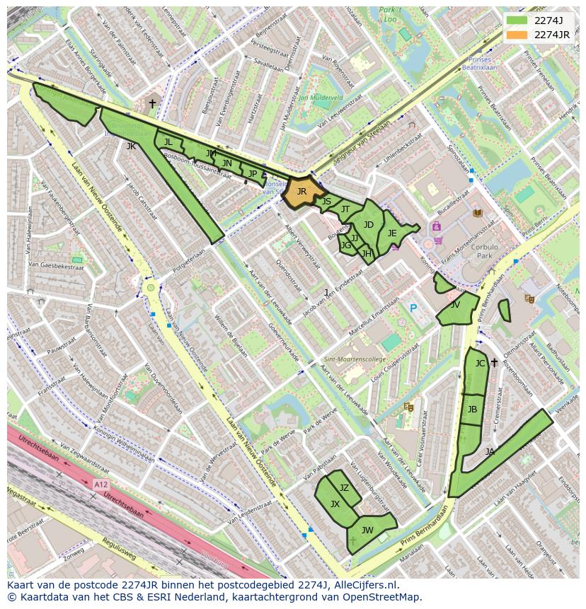 Afbeelding van het postcodegebied 2274 JR op de kaart.