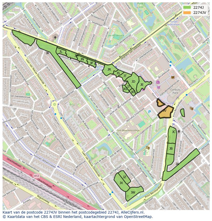 Afbeelding van het postcodegebied 2274 JV op de kaart.