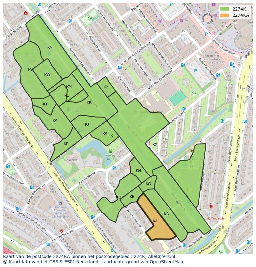 Afbeelding van het postcodegebied 2274 KA op de kaart.