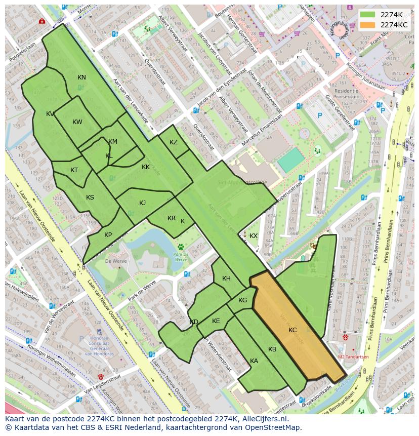 Afbeelding van het postcodegebied 2274 KC op de kaart.