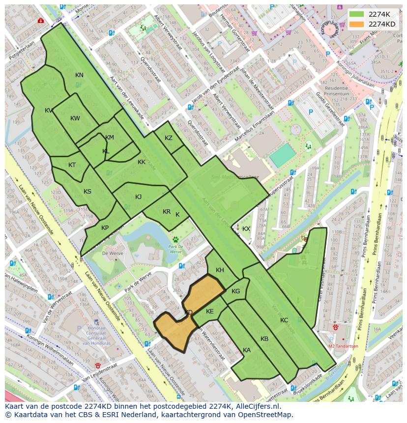 Afbeelding van het postcodegebied 2274 KD op de kaart.