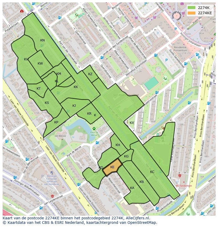 Afbeelding van het postcodegebied 2274 KE op de kaart.