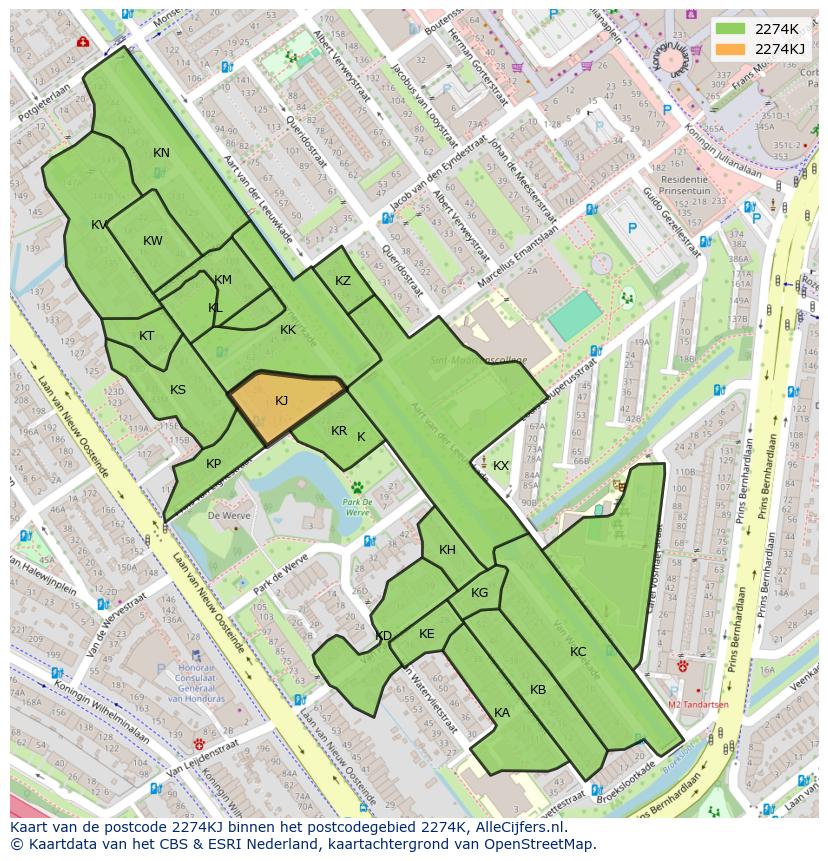 Afbeelding van het postcodegebied 2274 KJ op de kaart.