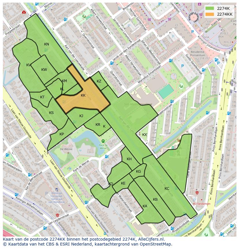 Afbeelding van het postcodegebied 2274 KK op de kaart.