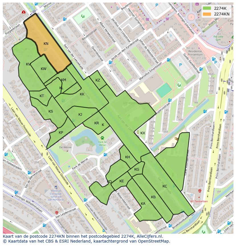 Afbeelding van het postcodegebied 2274 KN op de kaart.