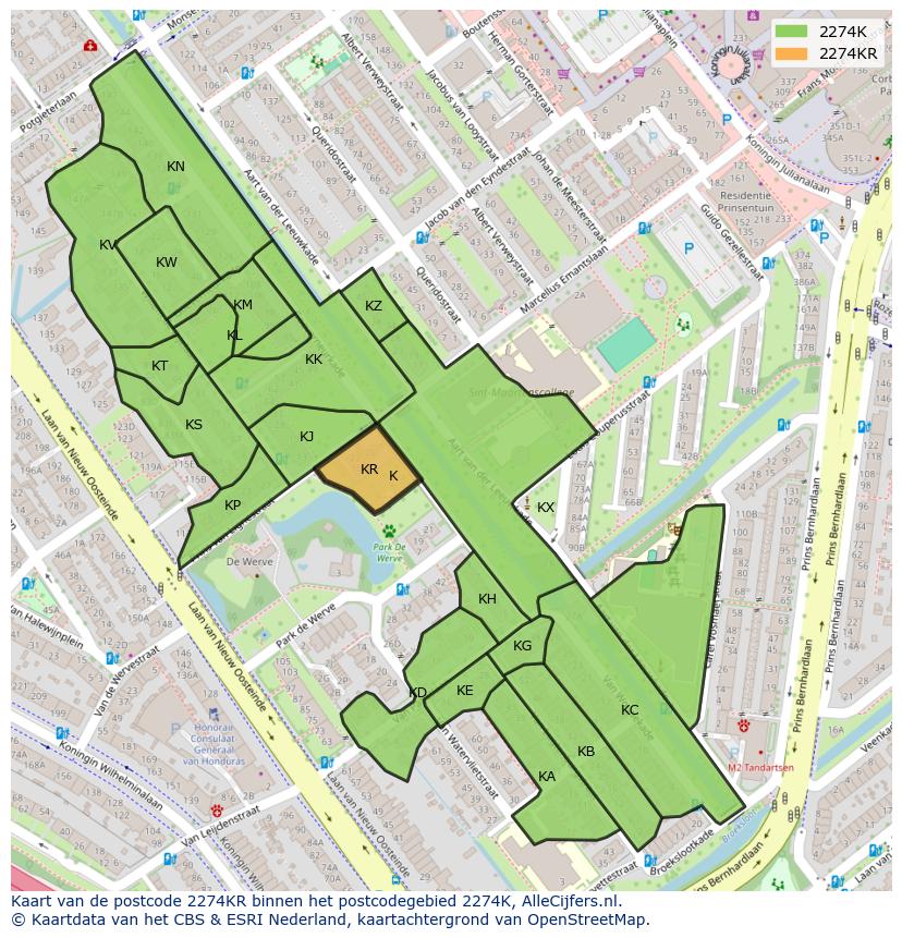 Afbeelding van het postcodegebied 2274 KR op de kaart.