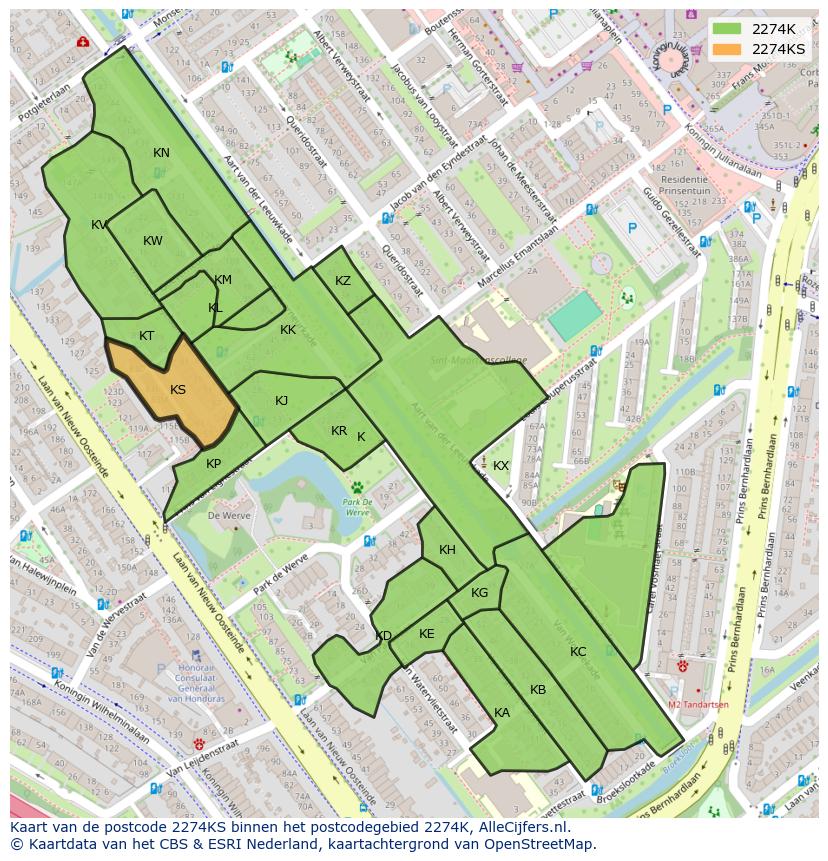 Afbeelding van het postcodegebied 2274 KS op de kaart.