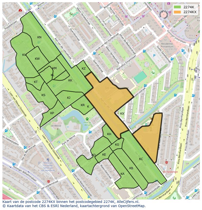 Afbeelding van het postcodegebied 2274 KX op de kaart.