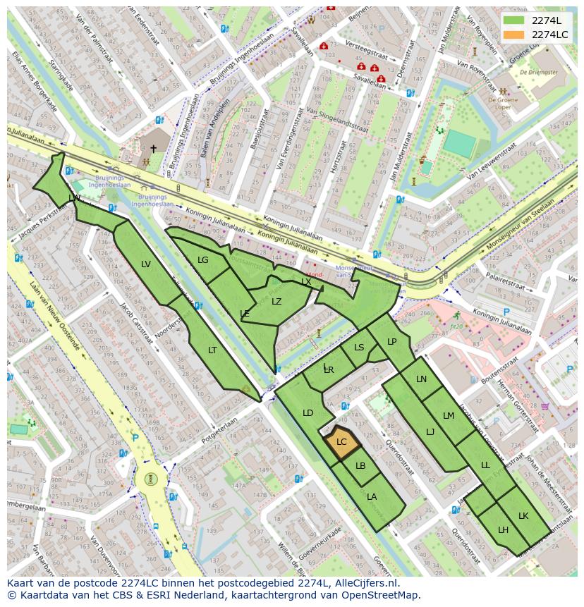 Afbeelding van het postcodegebied 2274 LC op de kaart.