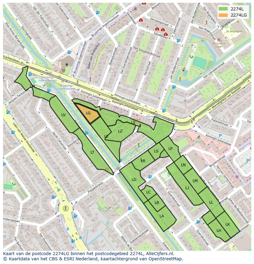 Afbeelding van het postcodegebied 2274 LG op de kaart.