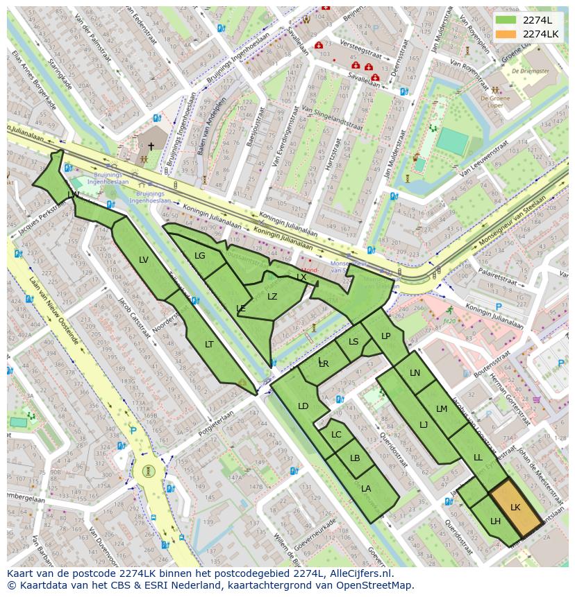 Afbeelding van het postcodegebied 2274 LK op de kaart.