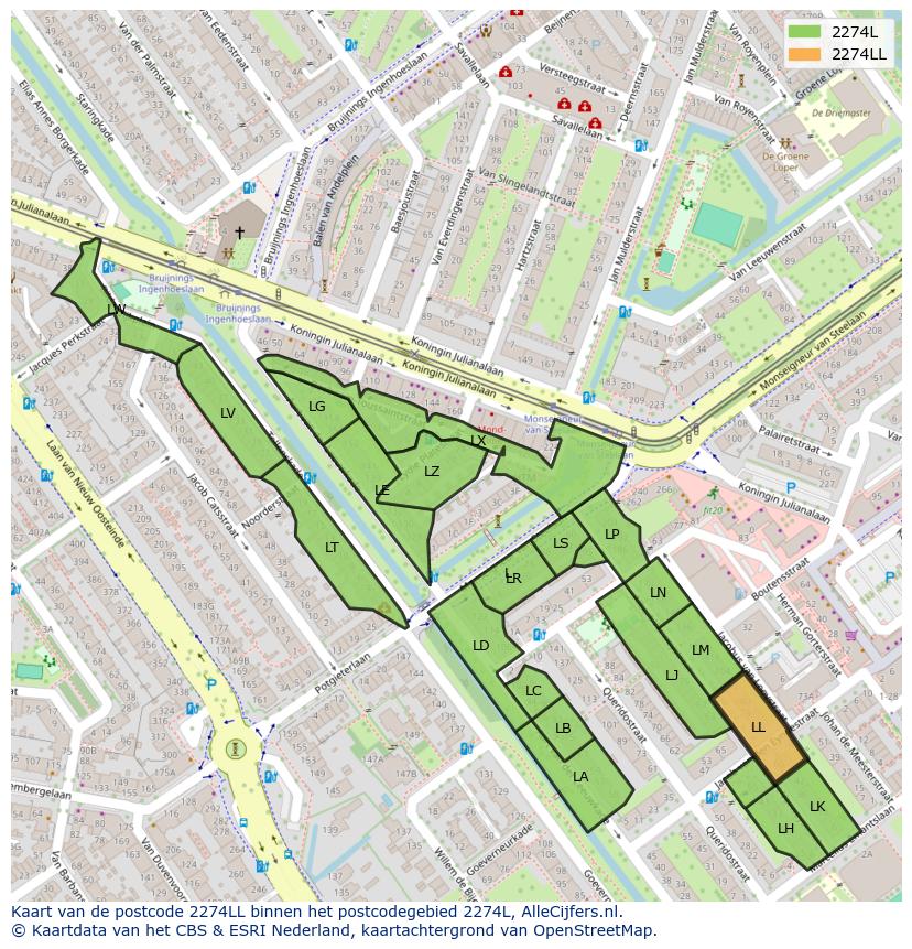 Afbeelding van het postcodegebied 2274 LL op de kaart.