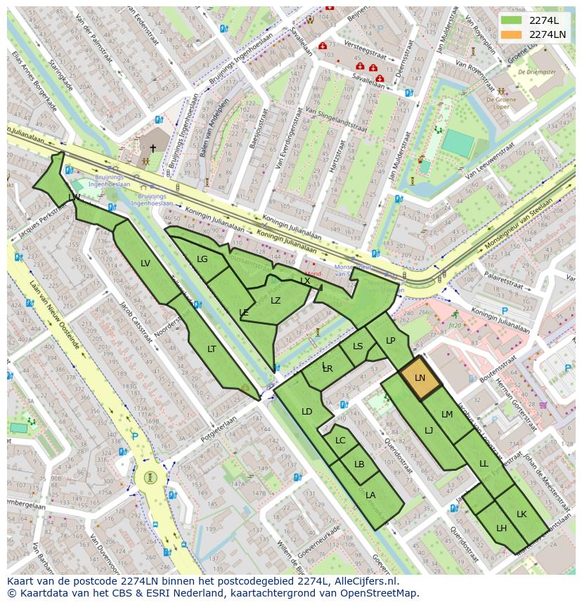 Afbeelding van het postcodegebied 2274 LN op de kaart.