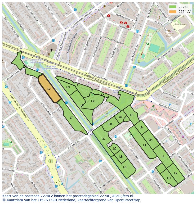 Afbeelding van het postcodegebied 2274 LV op de kaart.