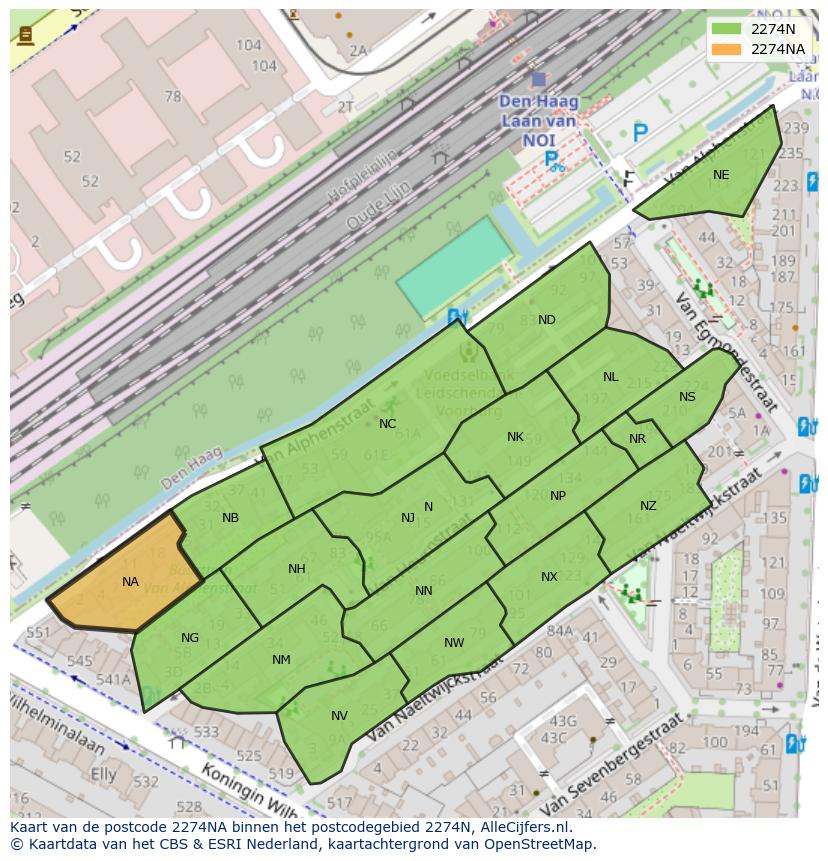 Afbeelding van het postcodegebied 2274 NA op de kaart.