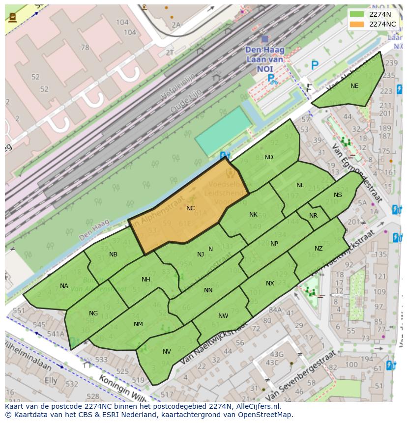 Afbeelding van het postcodegebied 2274 NC op de kaart.