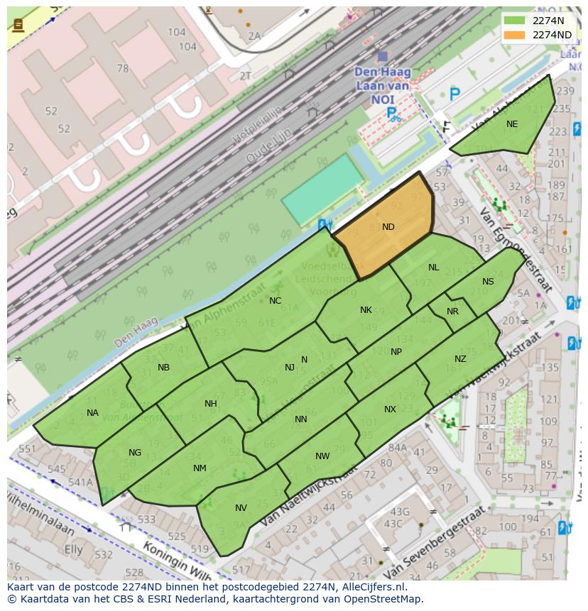 Afbeelding van het postcodegebied 2274 ND op de kaart.