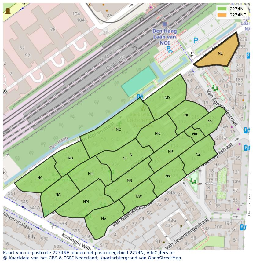 Afbeelding van het postcodegebied 2274 NE op de kaart.