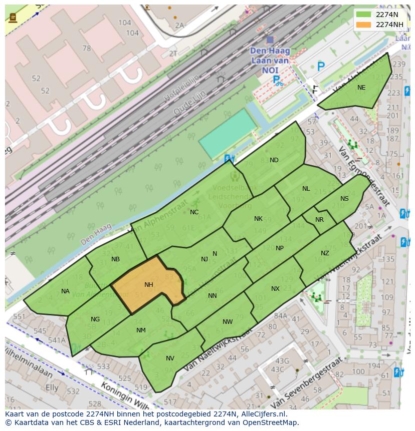 Afbeelding van het postcodegebied 2274 NH op de kaart.