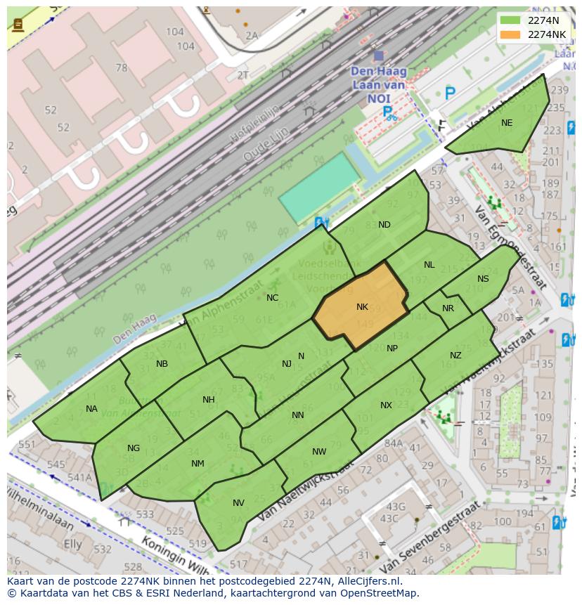 Afbeelding van het postcodegebied 2274 NK op de kaart.