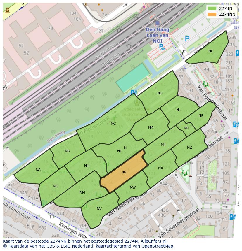 Afbeelding van het postcodegebied 2274 NN op de kaart.