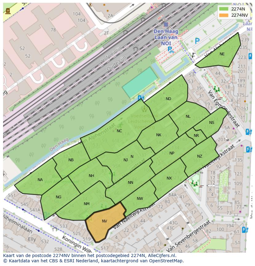 Afbeelding van het postcodegebied 2274 NV op de kaart.