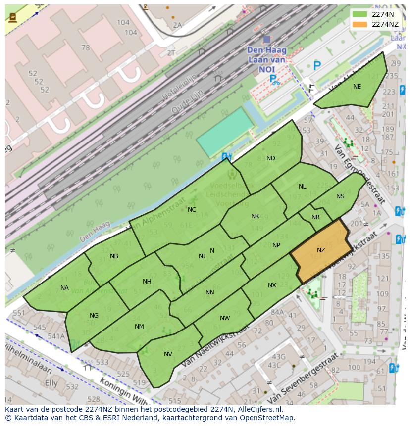 Afbeelding van het postcodegebied 2274 NZ op de kaart.