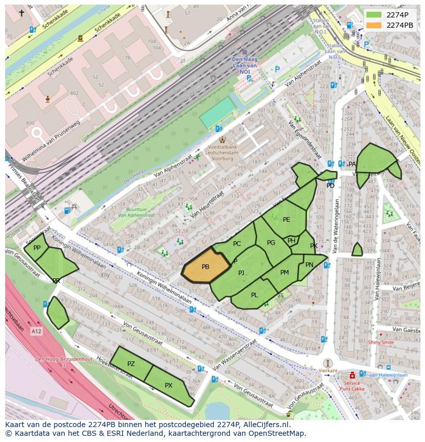 Afbeelding van het postcodegebied 2274 PB op de kaart.
