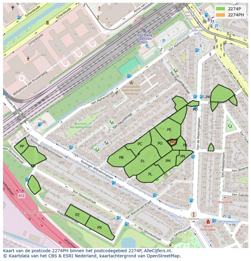 Afbeelding van het postcodegebied 2274 PH op de kaart.
