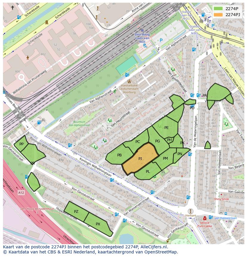 Afbeelding van het postcodegebied 2274 PJ op de kaart.