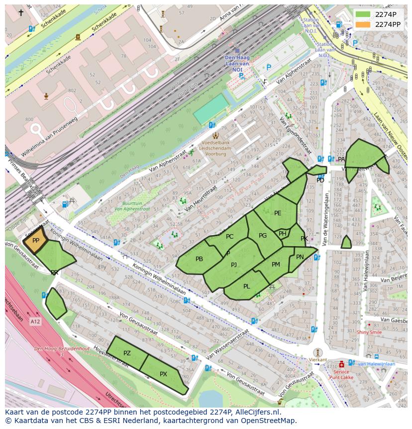 Afbeelding van het postcodegebied 2274 PP op de kaart.