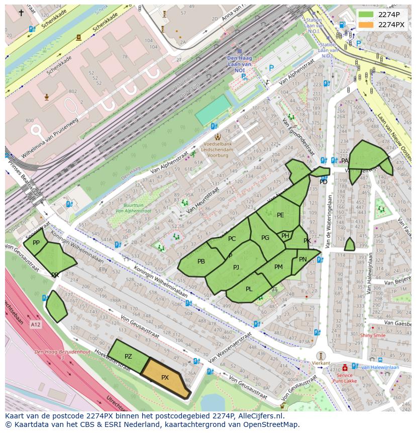 Afbeelding van het postcodegebied 2274 PX op de kaart.
