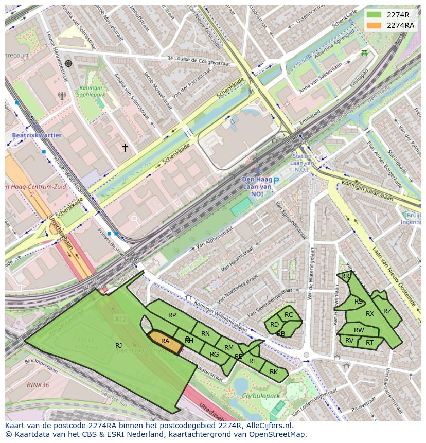 Afbeelding van het postcodegebied 2274 RA op de kaart.