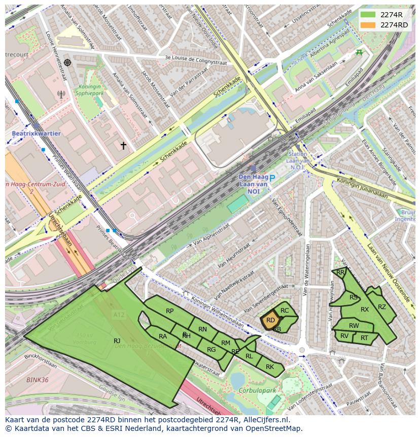 Afbeelding van het postcodegebied 2274 RD op de kaart.