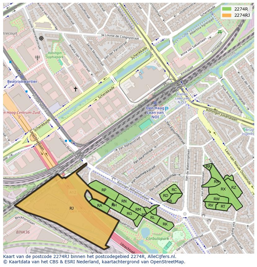 Afbeelding van het postcodegebied 2274 RJ op de kaart.