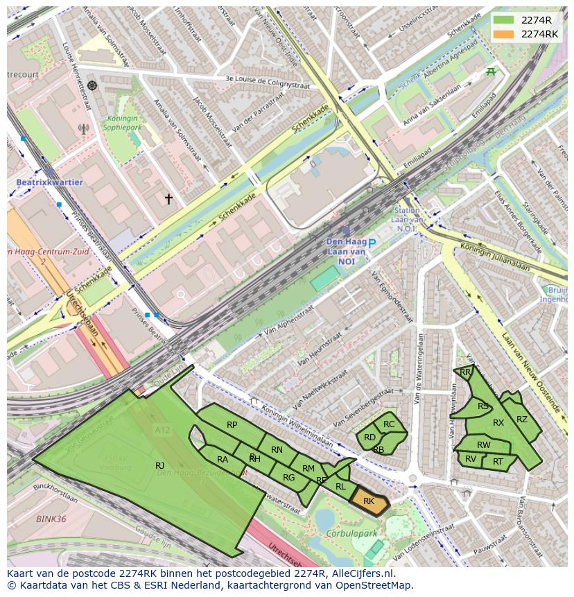 Afbeelding van het postcodegebied 2274 RK op de kaart.