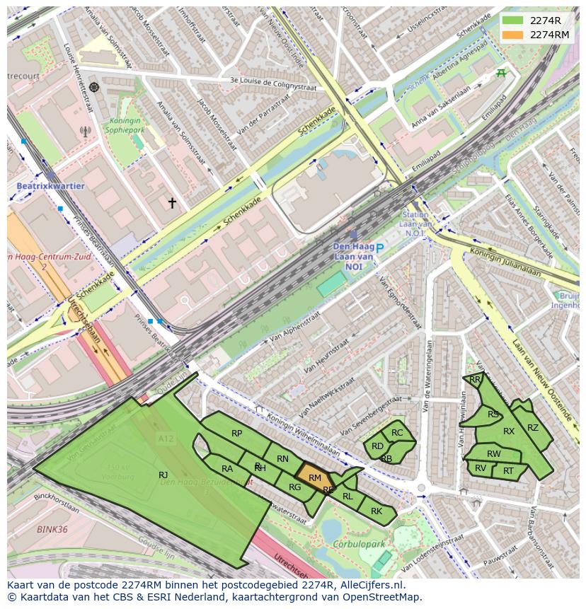 Afbeelding van het postcodegebied 2274 RM op de kaart.