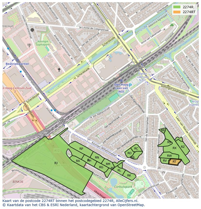 Afbeelding van het postcodegebied 2274 RT op de kaart.